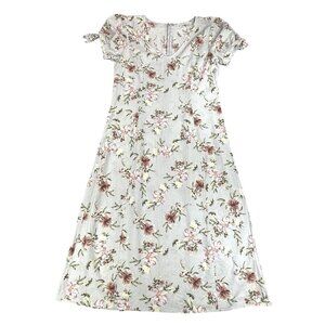 Tash + Sophie Anthropologie Dress M Gray Floral Linen Cottagecore Garden Prairie